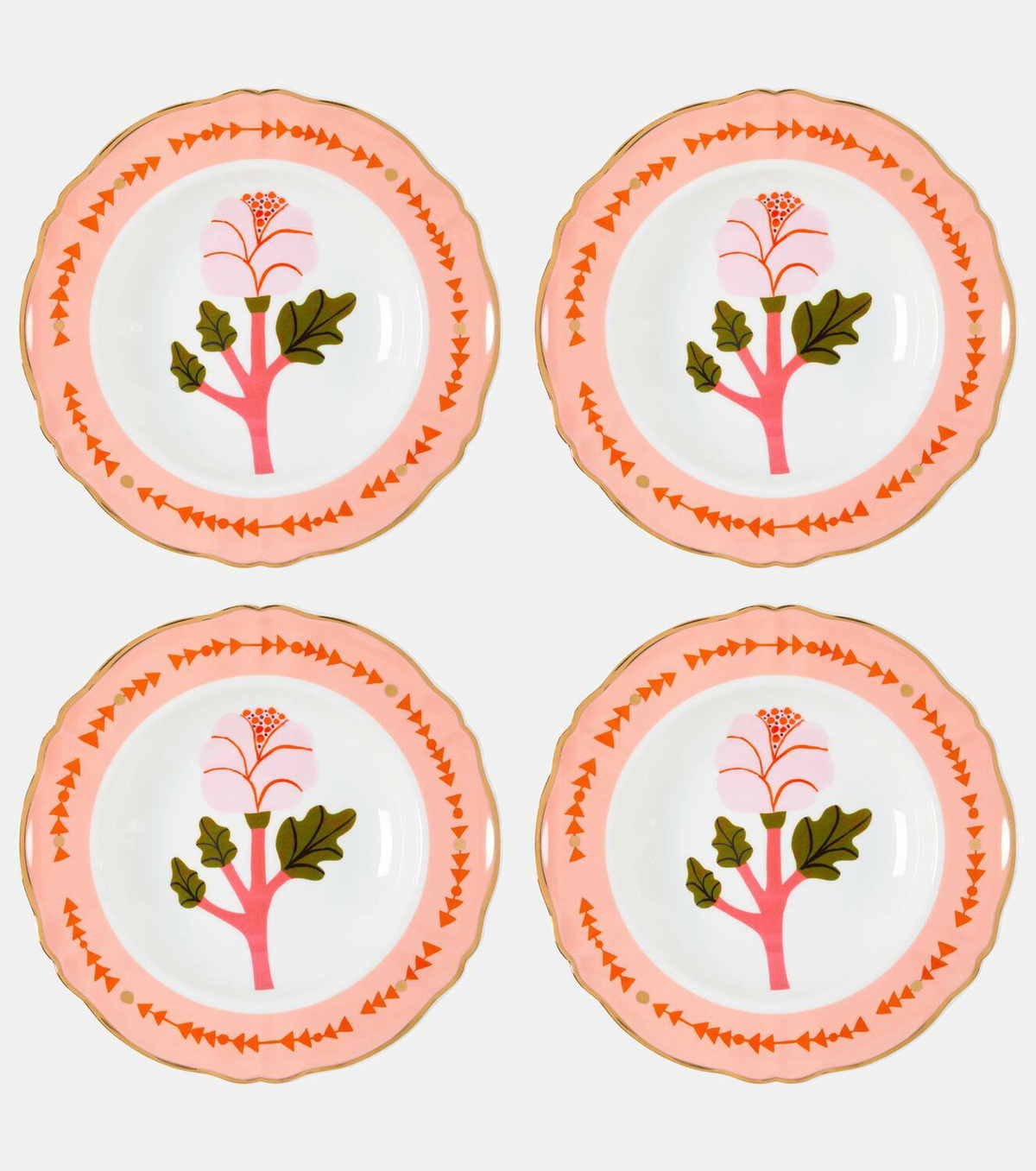 Bitossi Botanica Rosa set of 4 porcelain soup plates