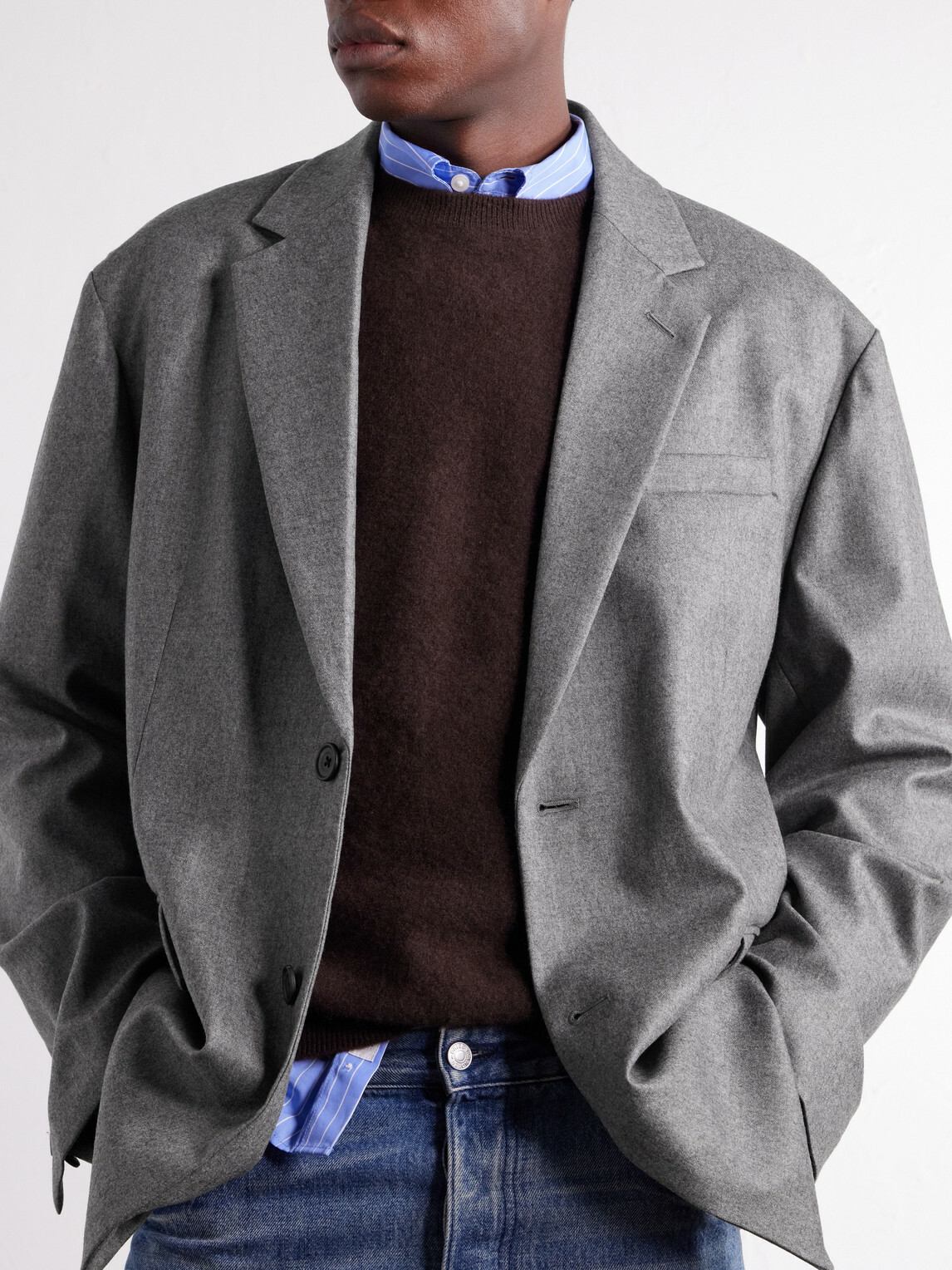 ssstein - Oversized Wool-Blend Flannel Blazer - Gray