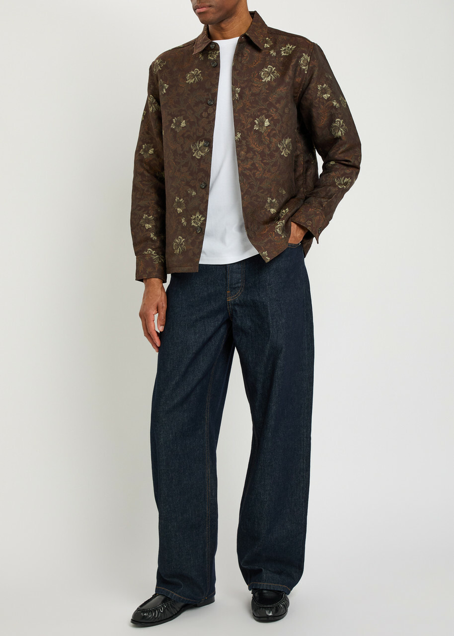 Les Deux Kaleb Floral-jacquard Woven Overshirt Grey
