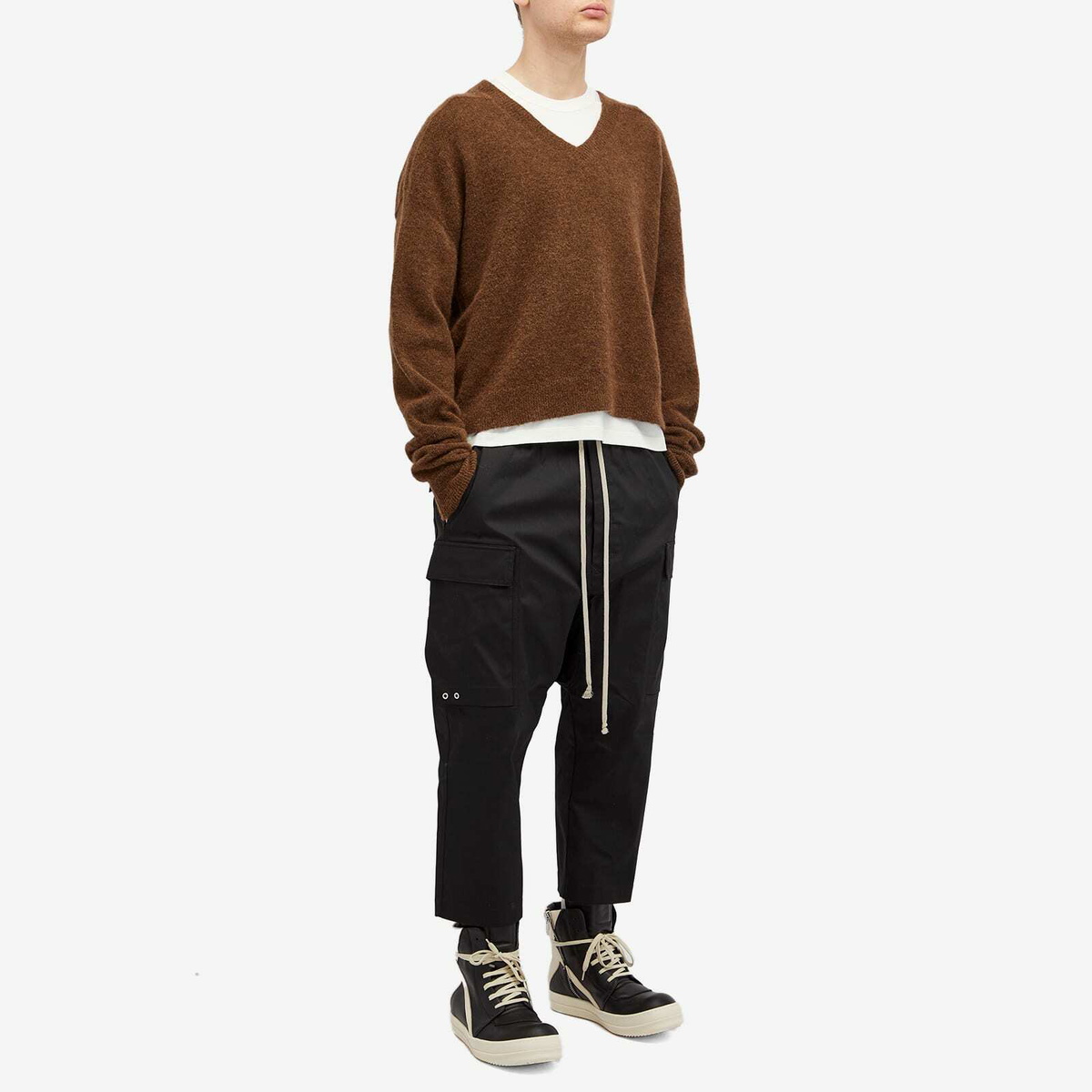 Rick Owens Men's Tommy Knit V Neck in Brown Rick Owens