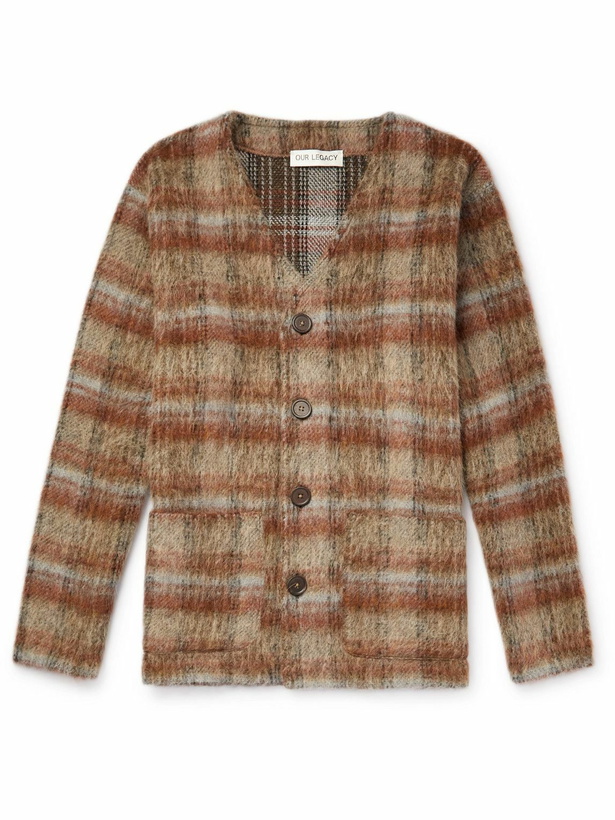 Photo: Our Legacy - Checked Brushed Jacquard-Knit Cardigan - Brown