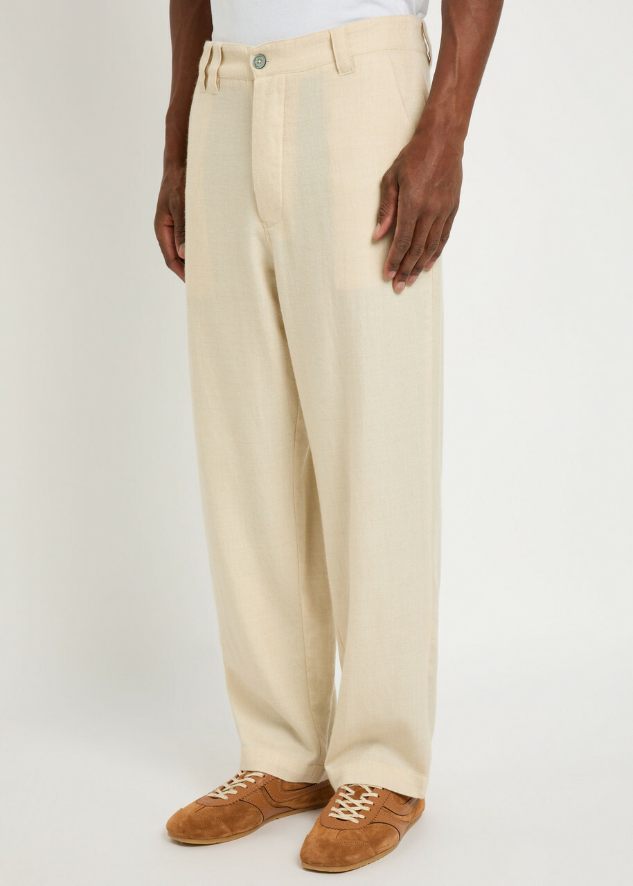 The Elder Statesman Pashmina Norm Wool and Cashmere-blend Trousers Off White
