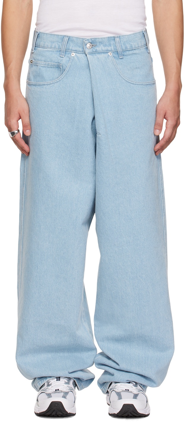 LU'U DAN Blue Wash Pleated Front Jeans