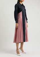 Lovebirds Colour-blocked Silk and Twill Midi Shirt Dress Navy