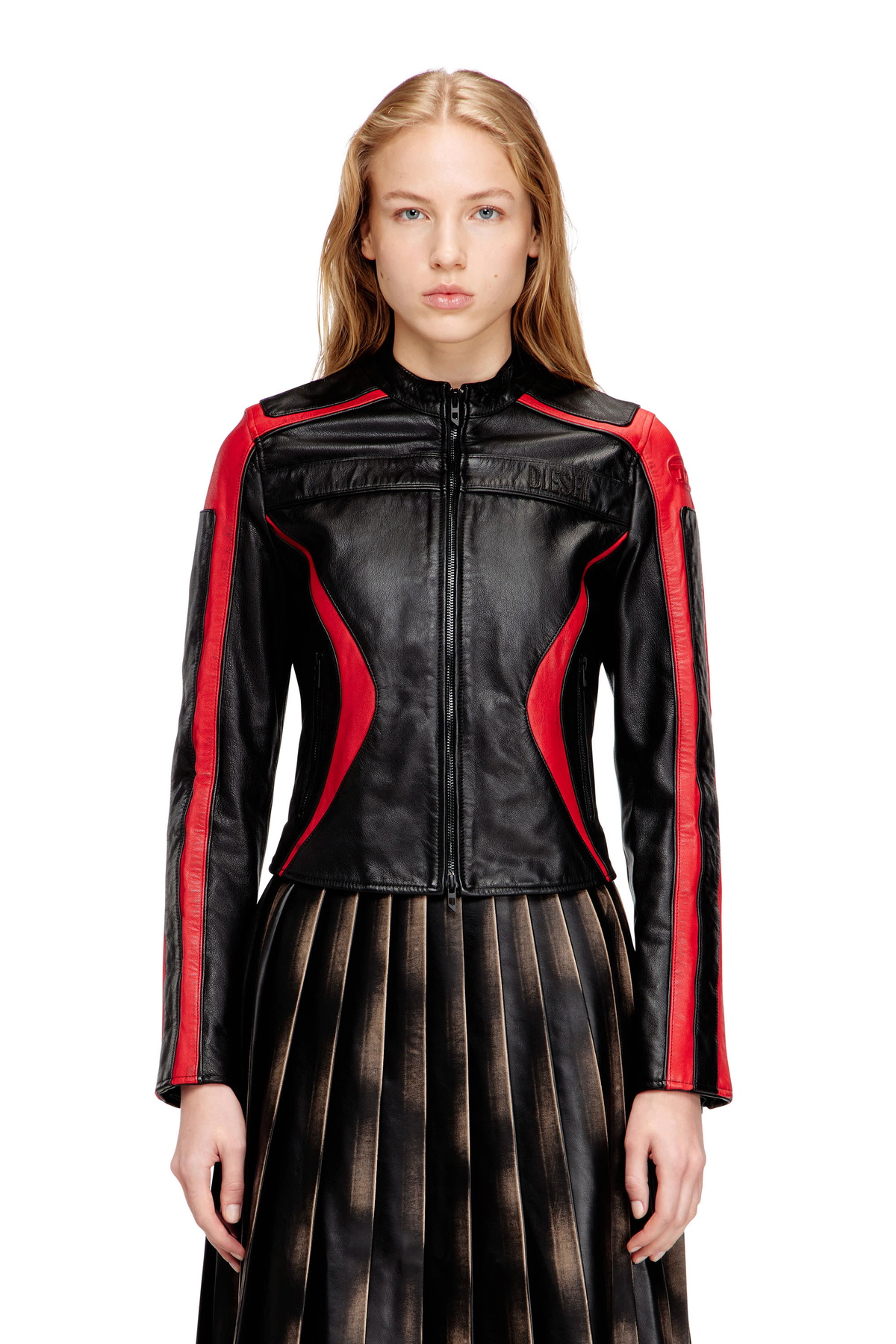 Diesel Biker jacket in colour-block leather - Leather jackets Womens in Multicolor