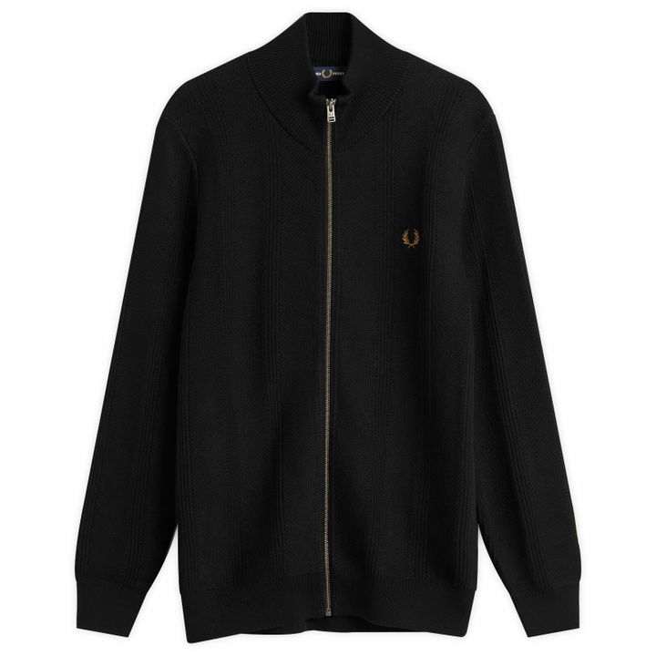 Photo: Fred Perry Men's Textured Zip Through Cardigan in Black