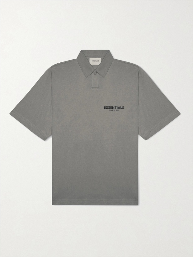 Photo: Fear of God Essentials - Logo-Print Cotton-Jersey Polo Shirt - Gray