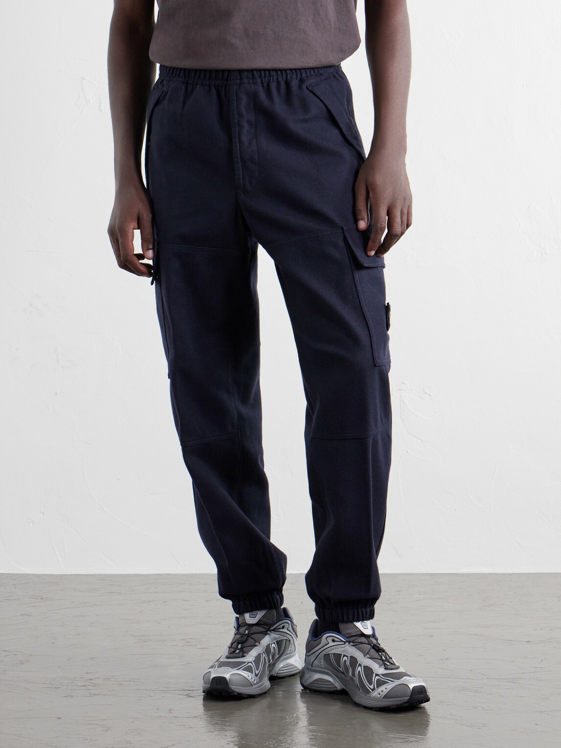Stone Island - Garment-Dyed Wool-Blend Nylon Flannel-TC Cargo Sweatpants - Blue