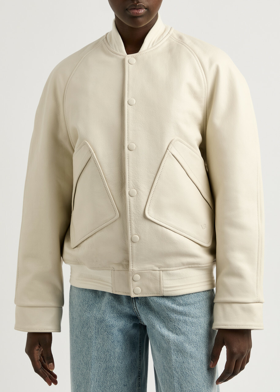 Victoria Beckham Padded Leather Varsity Jacket Ivory
