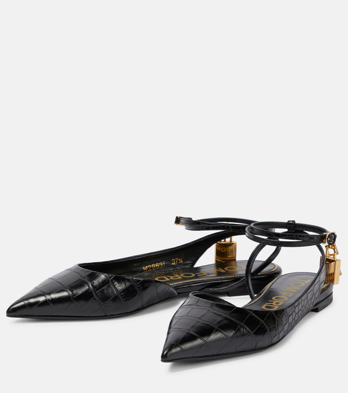 Tom Ford - Padlock snake-effect leather slingback flats