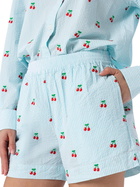 MC2 Saint Barth Woman Seersucker Striped Pull Up Shorts Meave With Cherry Patches
