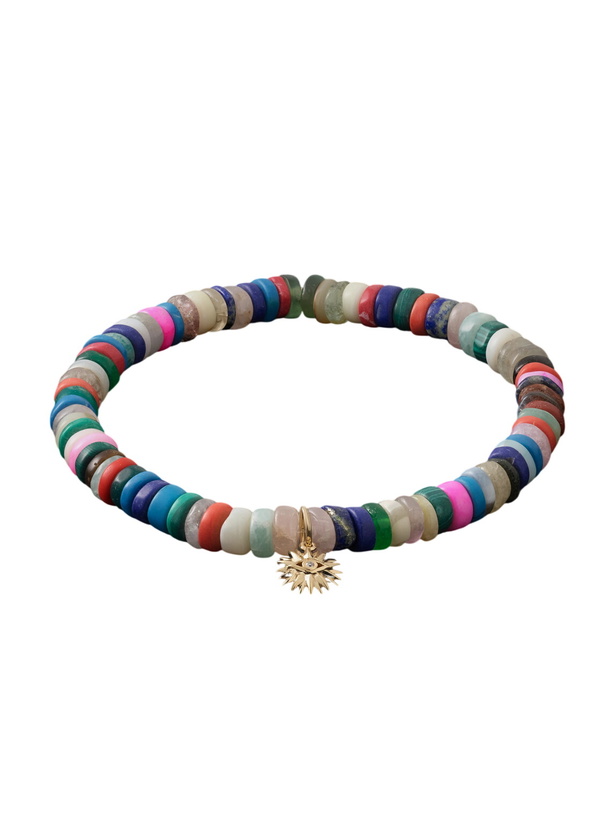 Photo: Sydney Evan - Evil Eye 14-Karat Gold Multi-Stone Beaded Bracelet