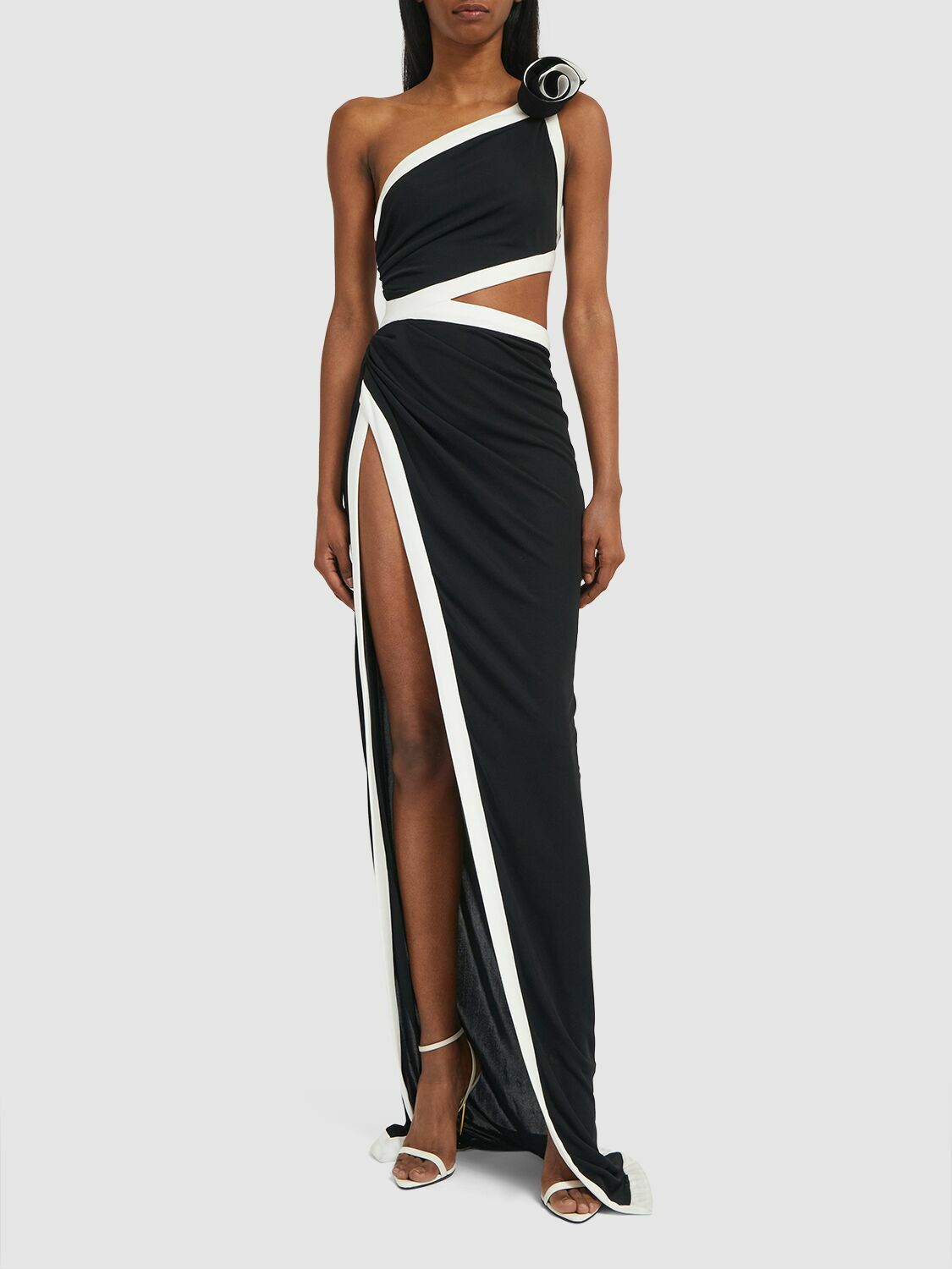 BALMAIN - Asymmetric Long Jersey Slit Dress Balmain
