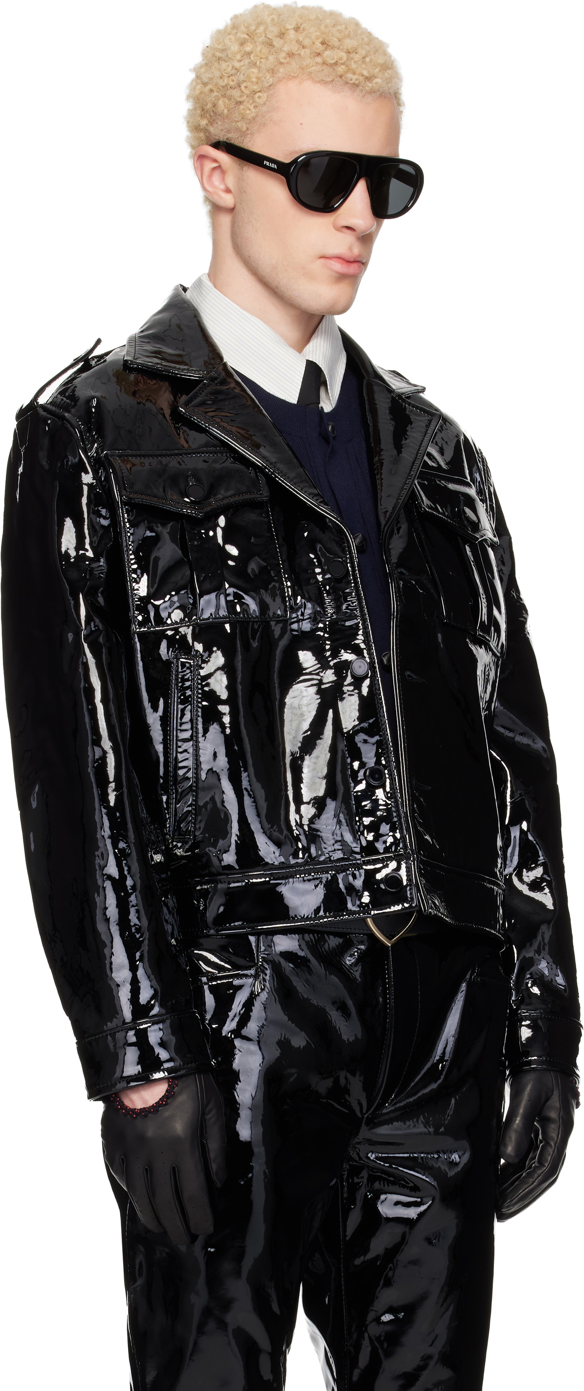 Ernest W. Baker Black Leather Military Bomber Jacket