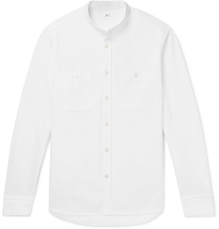 Photo: Mr P. - Grandad-Collar Cotton Oxford Shirt - Men - White