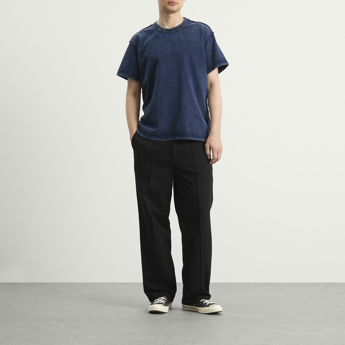 Les Tien Men's Heavyweight Binded Neck Inside Out T-Shirt in Vintage Indigo
