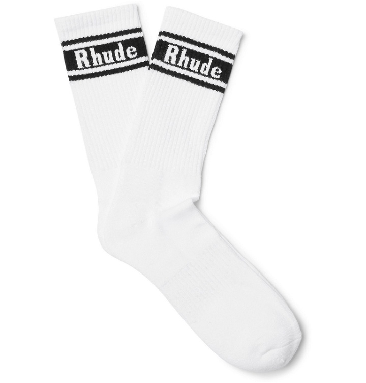Photo: Rhude - Logo-Intarsia Cotton-Blend Socks - Black