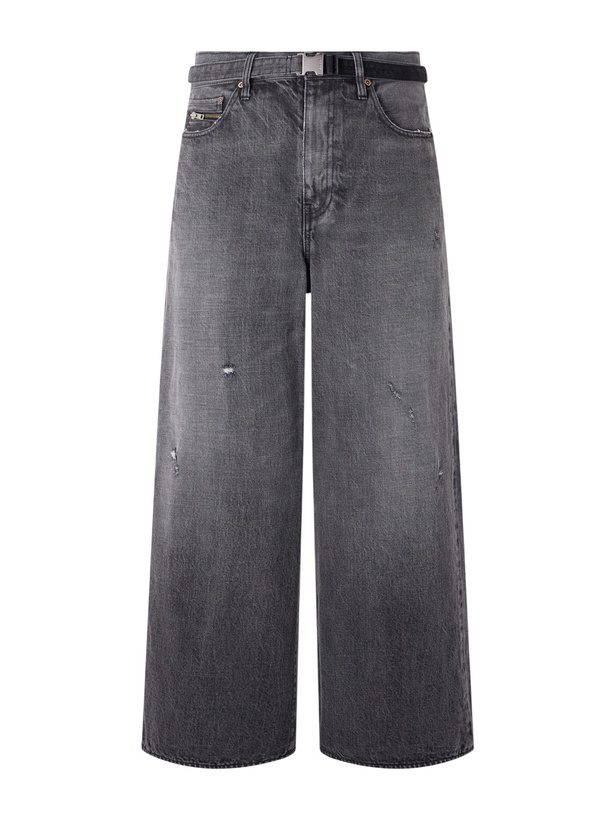Photo: Sacai - Beyondexx Wide-Leg Belted Distressed Jeans - Gray