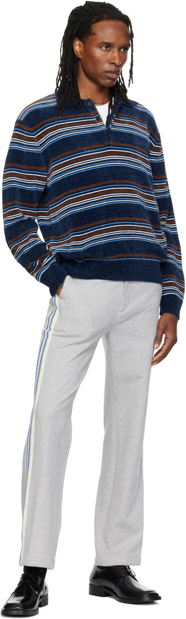 Solid Homme Navy Striped Polo