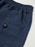 De Petrillo - Tapered Pleated Linen Drawstring Trousers - Blue