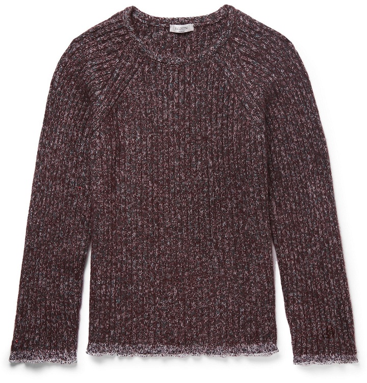 Photo: VALENTINO - Cotton-Trimmed Wool-Blend Sweater - Burgundy