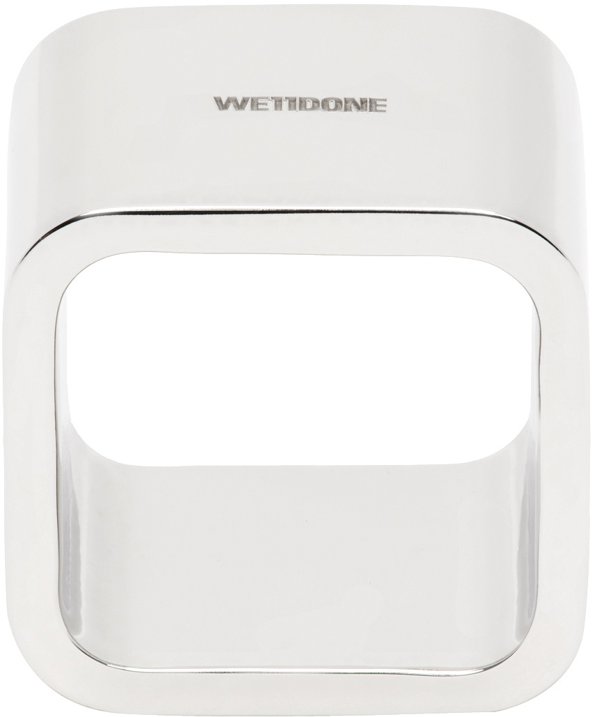 We11done Silver Large Square Ring We11done