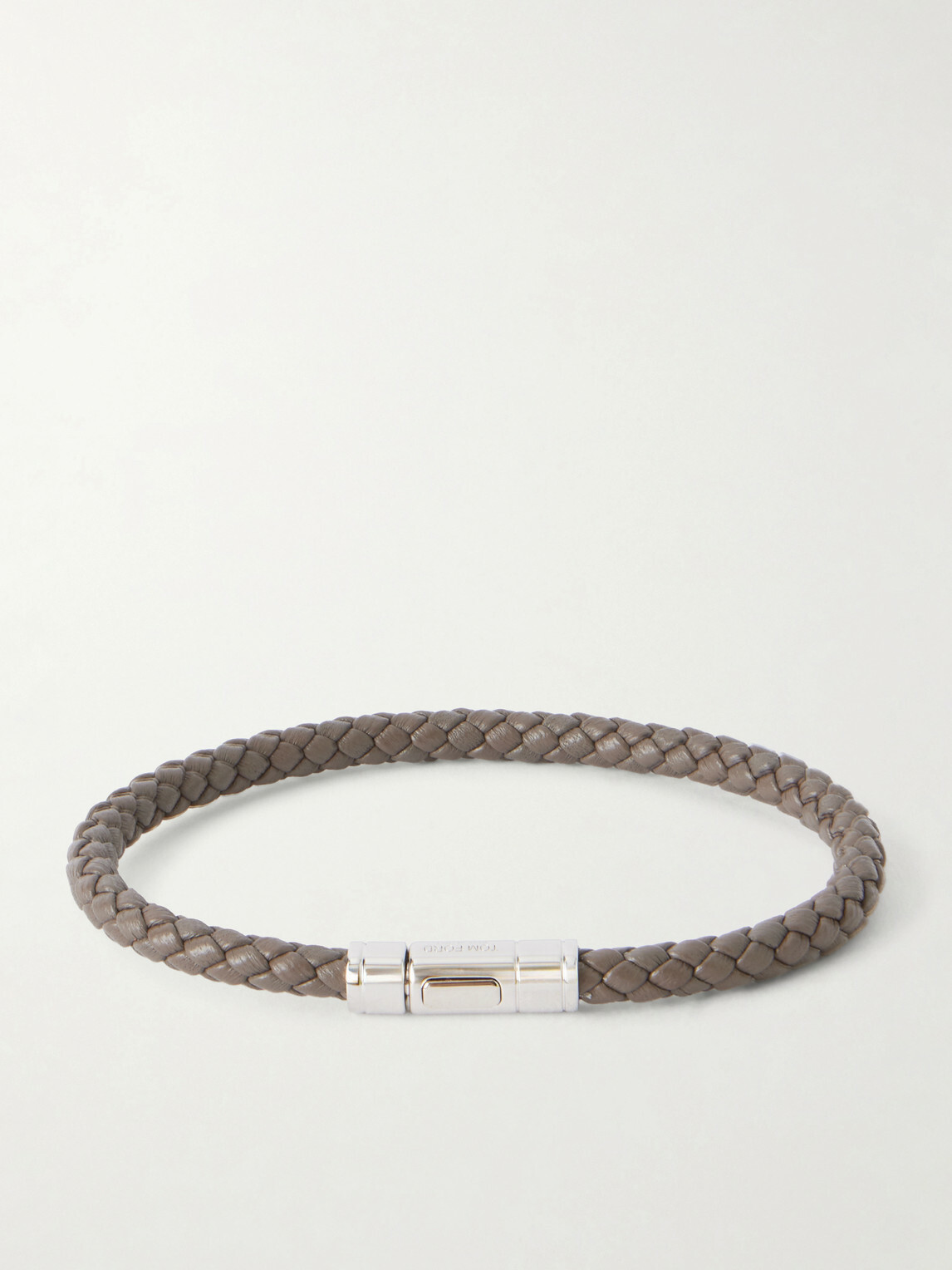 TOM FORD - Logo-Engraved Silver-Tone and Woven Leather Bracelet - Gray