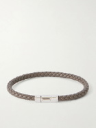 TOM FORD - Logo-Engraved Silver-Tone and Woven Leather Bracelet - Gray