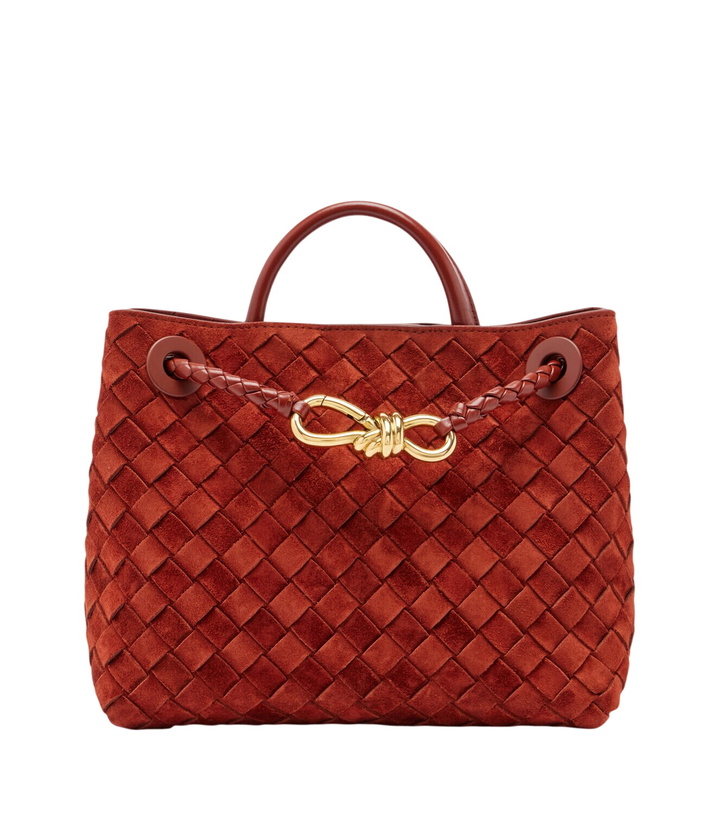 Photo: Bottega Veneta Andiamo Intrecciato Small suede tote bag