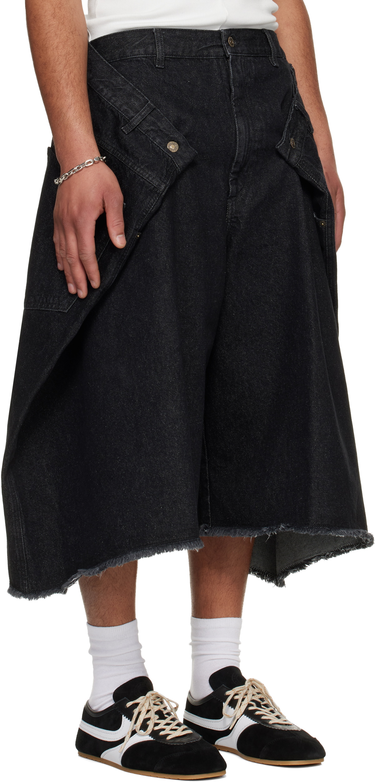 LU'U DAN Black Denim Maxi Shorts