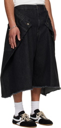 LU'U DAN Black Denim Maxi Shorts
