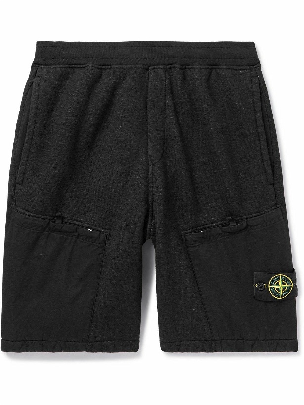 Photo: Stone Island - Logo-Appliquéd Straight-Leg Cotton-Blend Jersey Shorts - Black