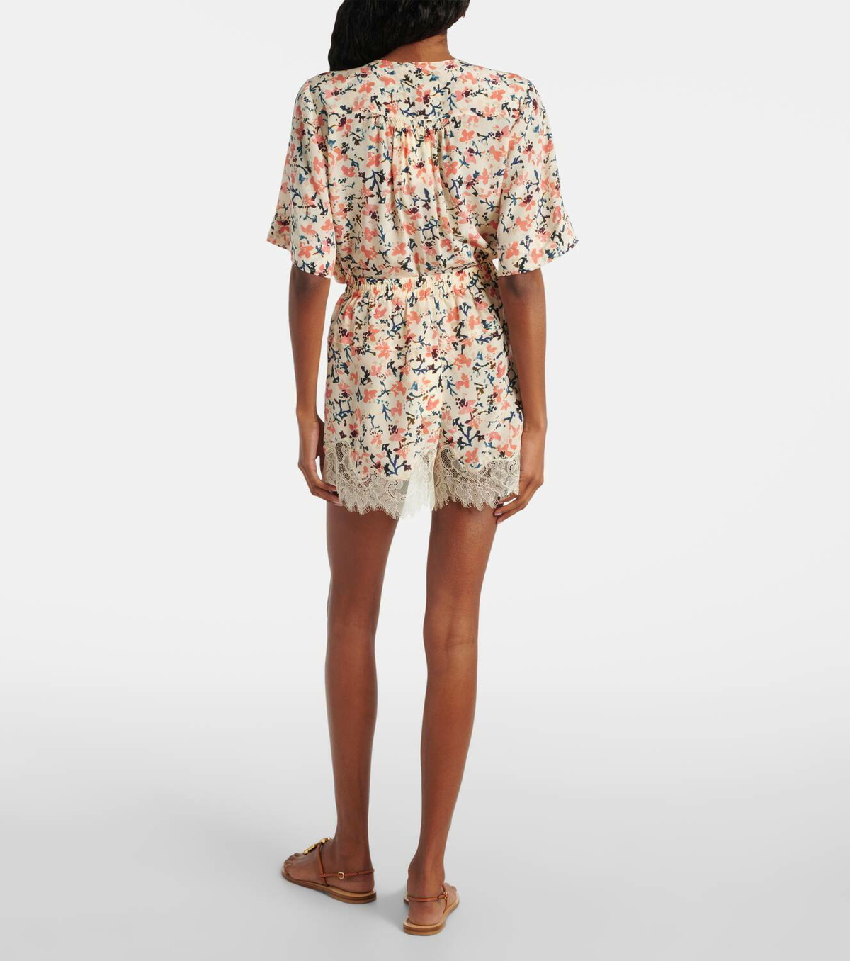 Ulla Johnson Noella floral lace-trimmed silk shorts
