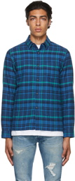 John Elliott Blue Plaid Sly Straight-Hem Shirt