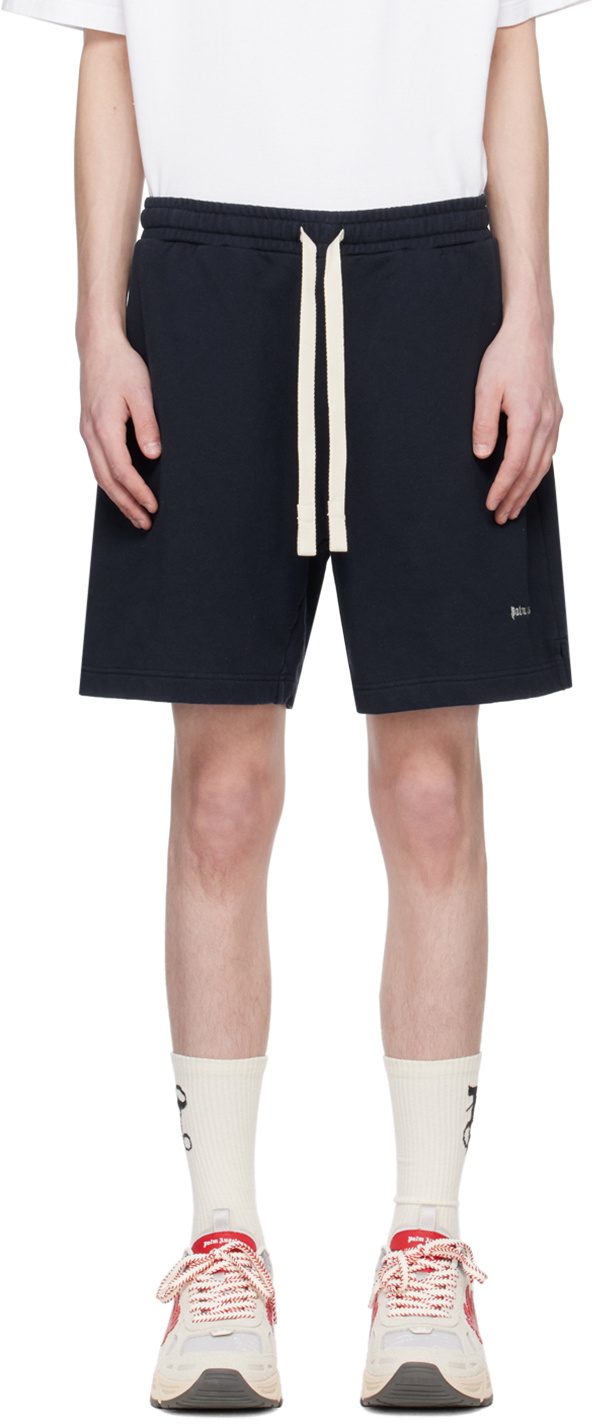 Palm Angels Navy Embroidered Shorts Palm Angels