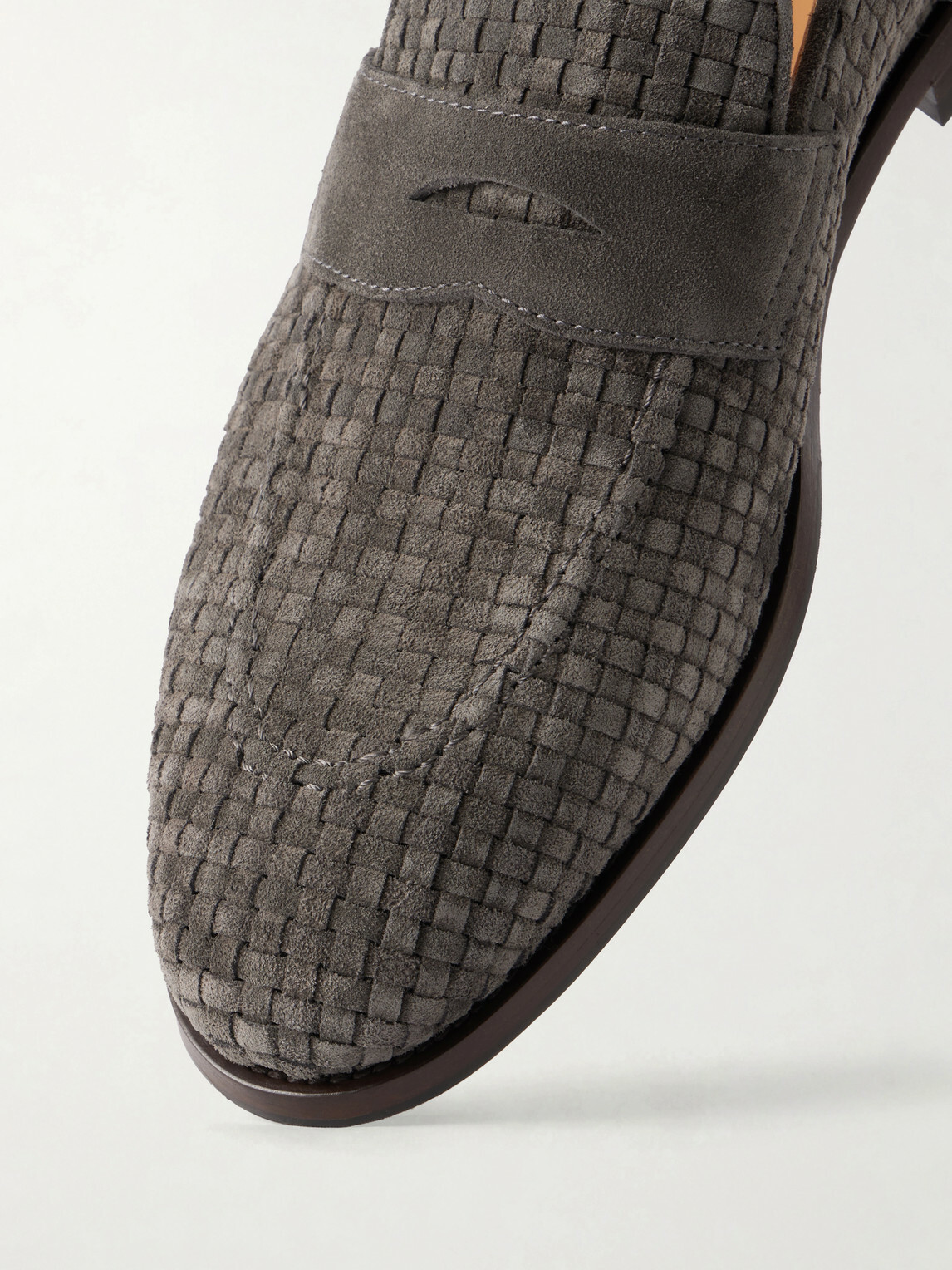 Brunello Cucinelli - Woven Suede Penny Loafers - Gray