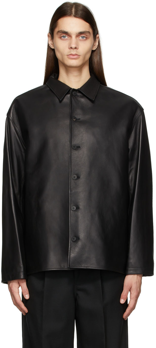 LE17SEPTEMBRE Black Open Collar Leather Jacket LE17SEPTEMBRE