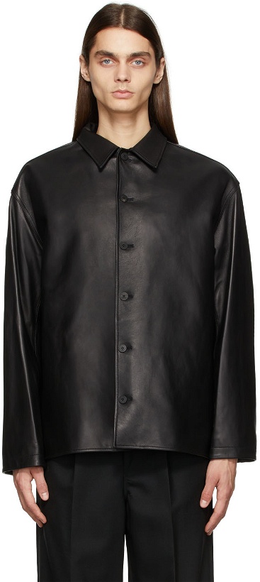 Photo: LE17SEPTEMBRE Black Open Collar Leather Jacket