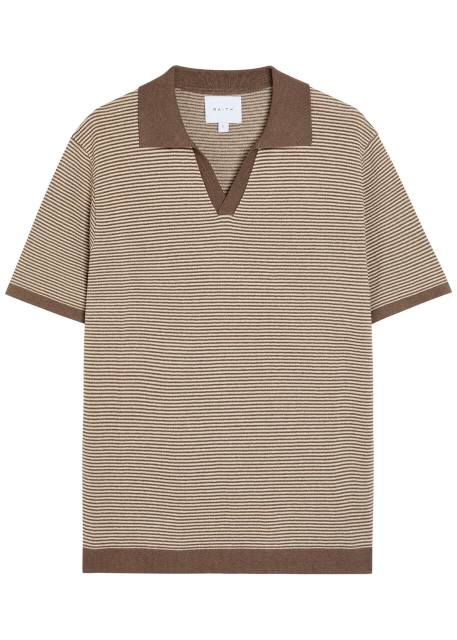 Raith Antonio Striped Knit Polo Shirt Brown