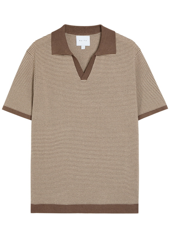 Photo: Raith Antonio Striped Knit Polo Shirt Brown