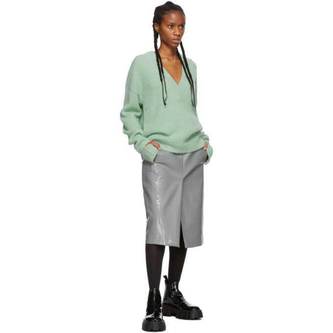 Tibi Green Alpaca Airy V-Neck Sweater