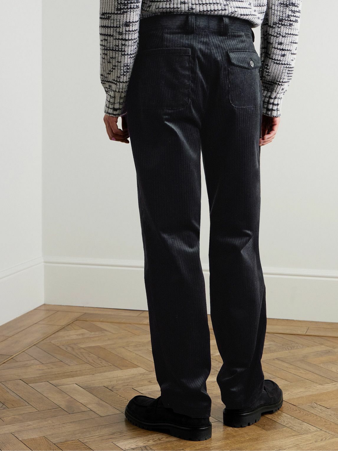 Oliver Spencer - Morton Straight-Leg Pleated Cotton-Corduroy Trousers - Black