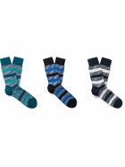 Missoni - Three-Pack Striped Crochet-Knit Cotton-Blend Socks - Blue