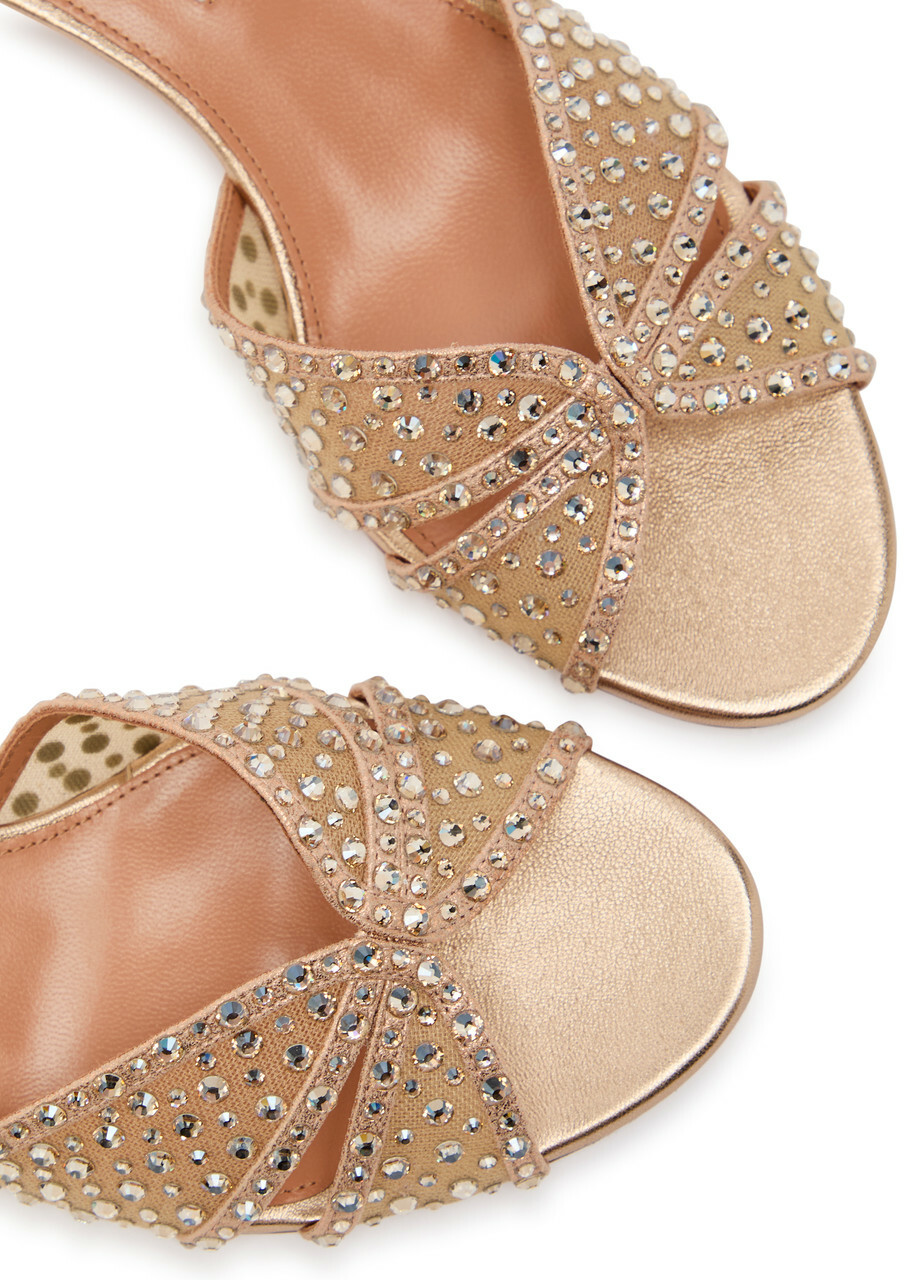 Aquazzura Crystal Lover 35 Embellished Metallic Nappa Mules Gold