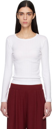 LESET White Pointelle Slim Fit Long Sleeve T-shirt