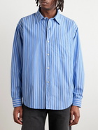 mfpen - Destroyed Executive Distressed Striped Organic Cotton-Poplin Shirt - Blue