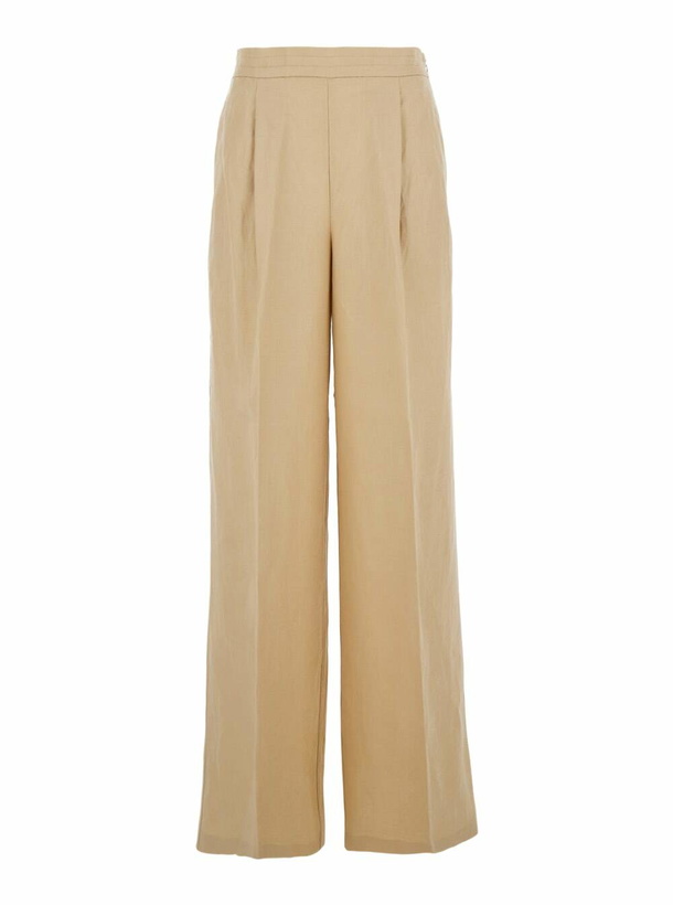 Photo: TwinSet Beige Palazzo Pants With Elastic Waist And Logo Plaque On The Back In Wool Blend Woman