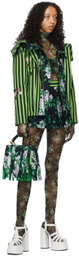 SHUTING QIU Black & Green Mesh Look 36 Floral Tights