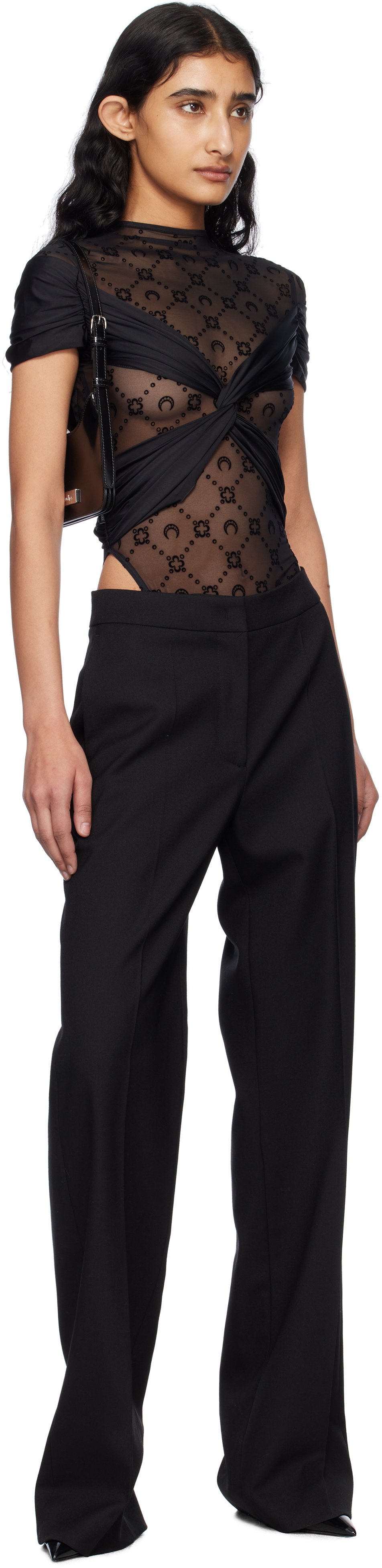 Marine Serre Black Draped Jersey Bodysuit