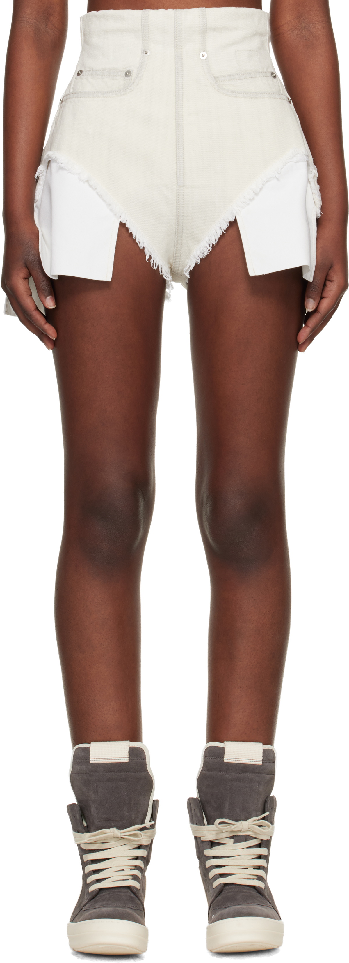 Rick Owens DRKSHDW Off-White Temple Dirt Cutoff Denim Shorts